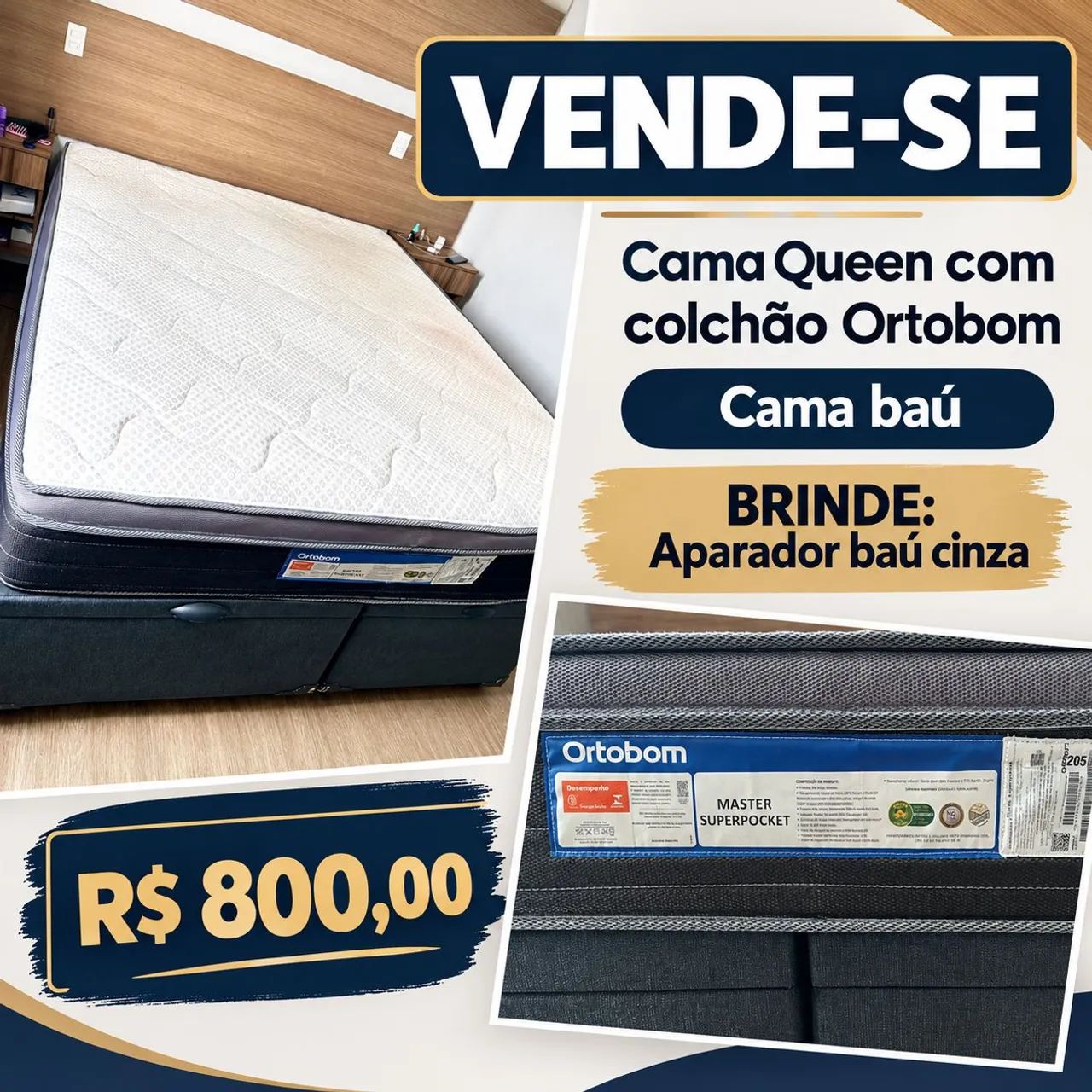 Cama Baú Queen + colchão 