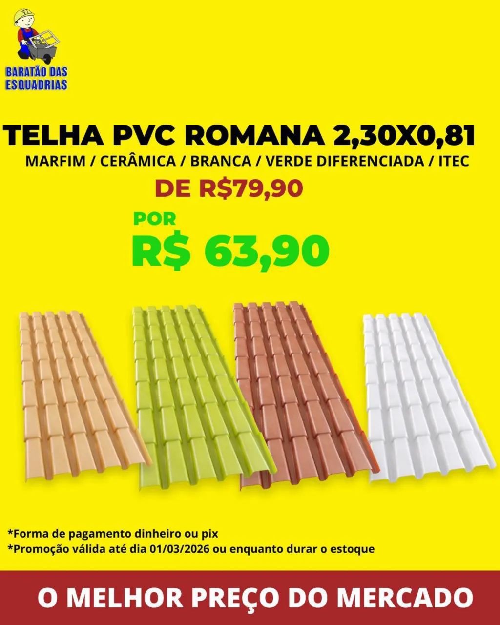TELHA PVC ROMANA 2,30X0,81 - Promoção! 
