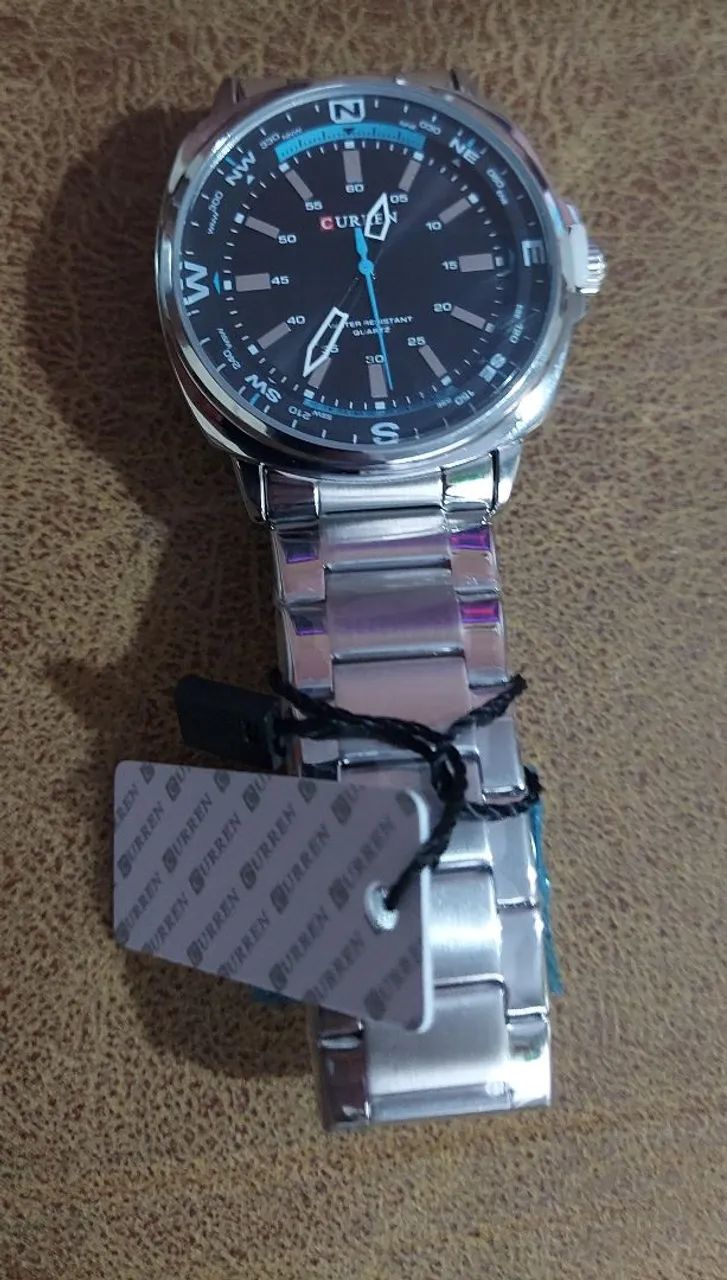 Relógio Esportivo Curren M 8455 Masculino Aço lnox Fundo Preto