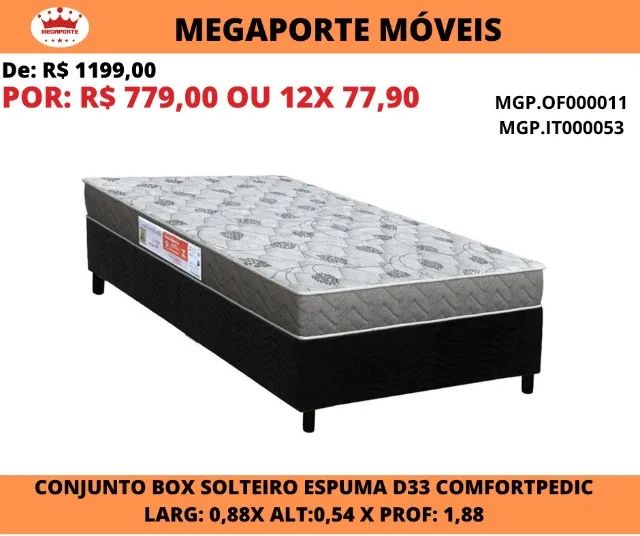 CAMA BOX SOLTEIRO ESPUMA D33