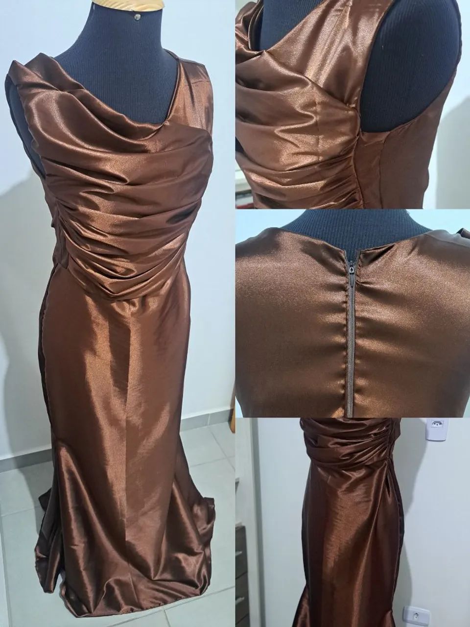 Vestido Drapeado Marrom Longo - Foto 2