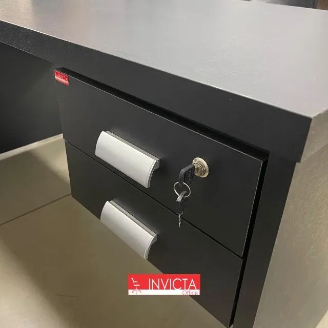 Mesa Em L 150cm Preta com gavetas para Escritório/Home Office - Foto 2