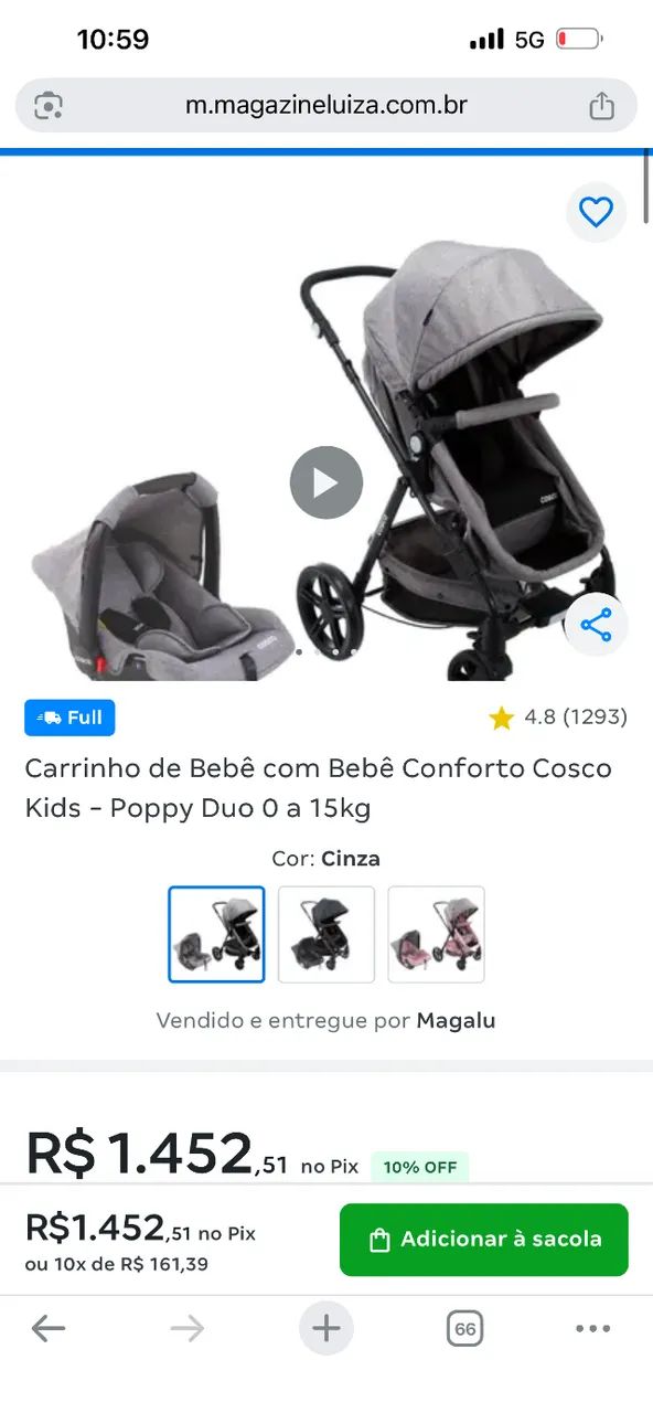 Carrinho de bebê com bebê conforto cosco - Foto 2