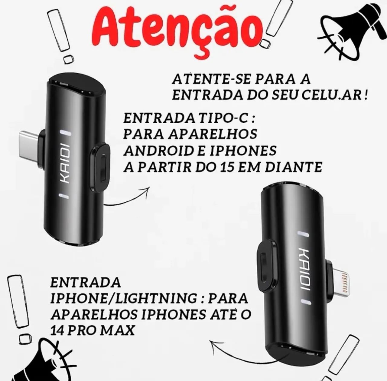 Microfone Lapela Kaidi Tipo C Android ou IPhone 15 e 16 Preto Sem Fio - Foto 2