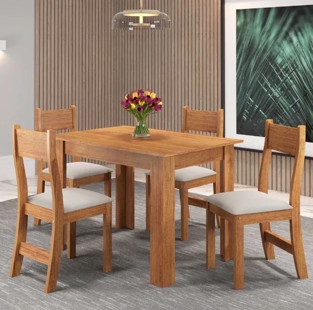 Conjunto Áurea Mel 110 com 4 Cadeiras Veludo Marfim
