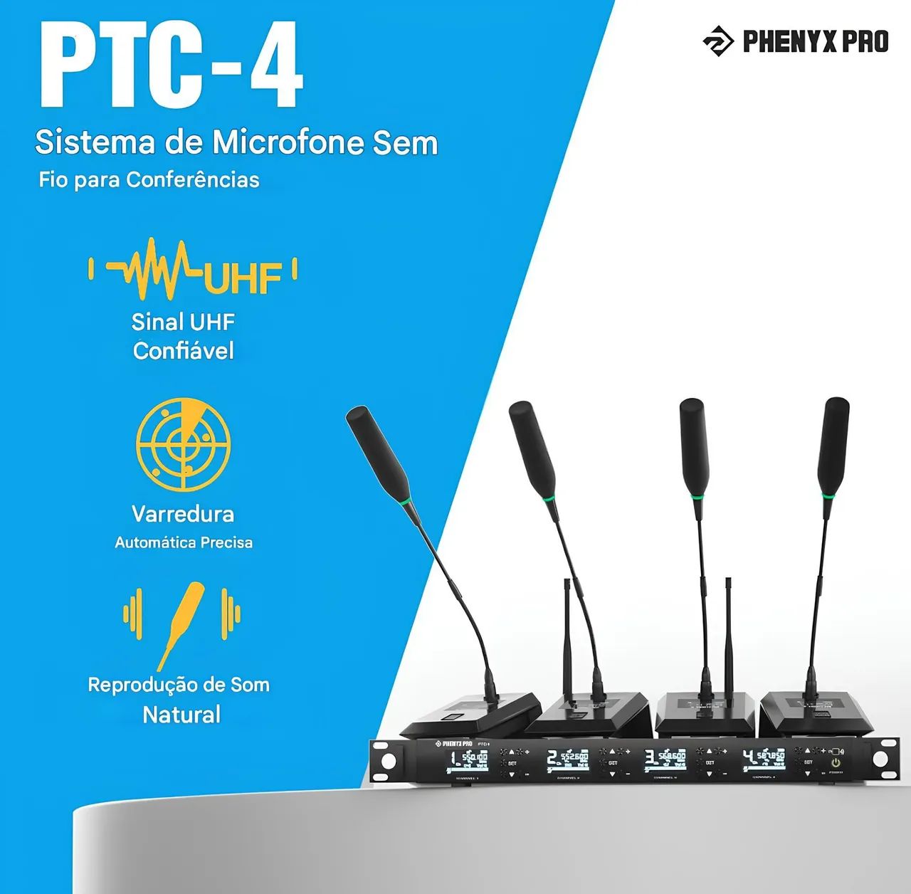 Sistema Quadruplo de Microfone Sem Fio Gooseneck para Conferências