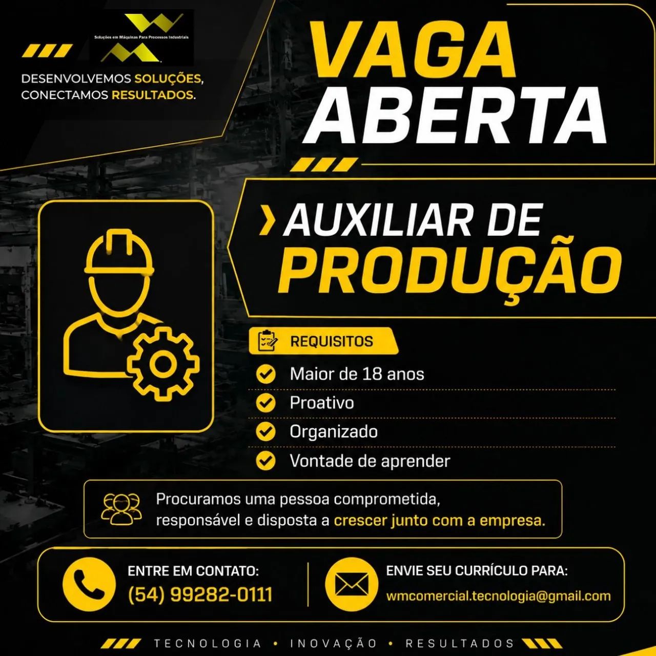 VAGA ABERTA | AUXILIAR DE PRODUÇÃO 