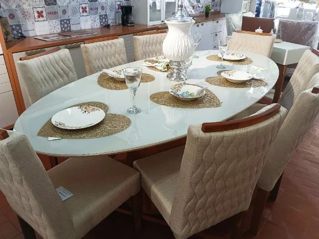 Conjunto de Jantar Mesa Ryze + 08 Cadeiras Bordadas Aura. - Foto 2