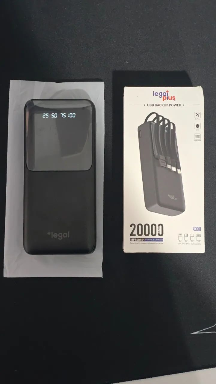 powerbank carregamento rápido 20000 mAh com cabos