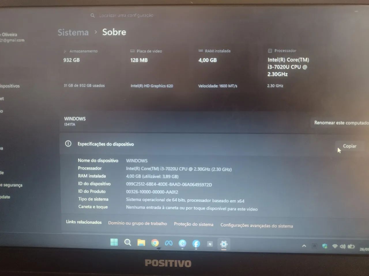 Notebook Positivo Intel Core I3 4GB RAM, HD 1TB Windows 11  Placa de Vídeo 128MB - Foto 3