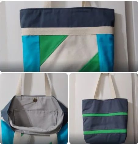 Bolsa artesanal jeans e tecido