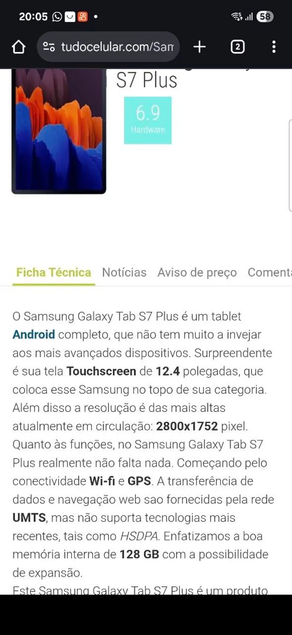 Samsung Galaxy tablet S7Plus + com capa com teclado 