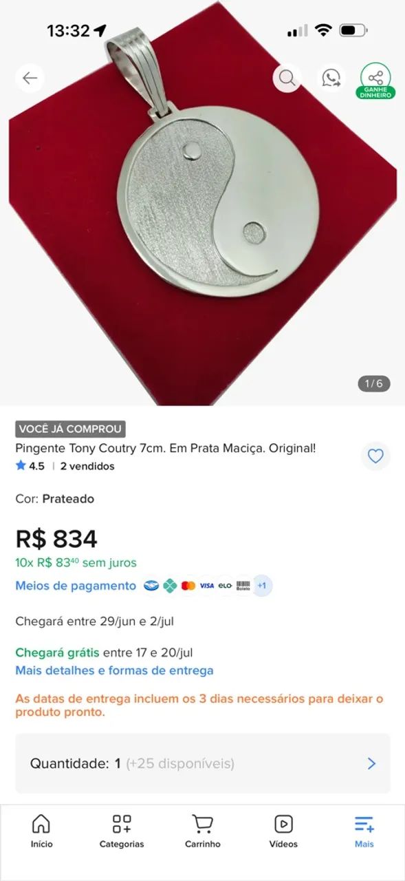 Prata 925 cola mas pingente  - Foto 2