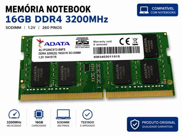 RAM DDR4 16GB 3200 ADATA - Memória RAM - Taboão, Bragança Paulista