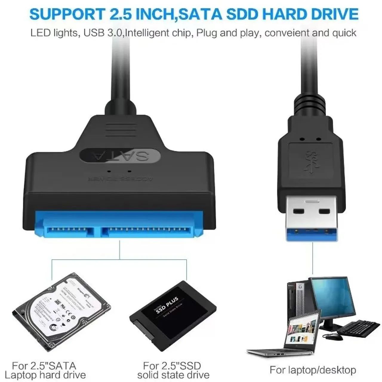 Adaptador USB 3.0 para Disco Rígido SATA 2.5 polegadas - R$65