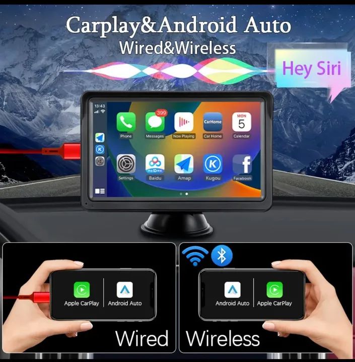 Tela Sensível Ao Toque, Android CarPlay, Auto Rádio, Portátil, Bluetooth 5.0, AUX, USB, - Foto 6