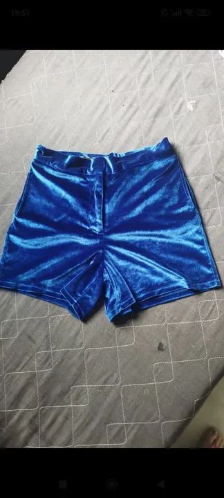 Shorts de Veludo Azul 