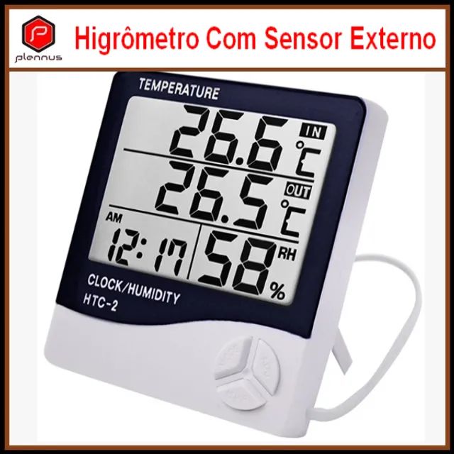 Termo-Higrômetro medição Umidade/temperatura Interna e Externa com Sensor Relógio z549 