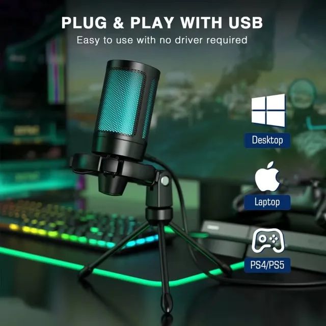 Microfone Gamer Condensador Fifine A2, USB, RGB (NOVOS)
