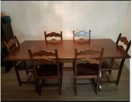 Mesa de jantar retangular com expansão e 6 cadeiras (madeira maciça) - Foto 5