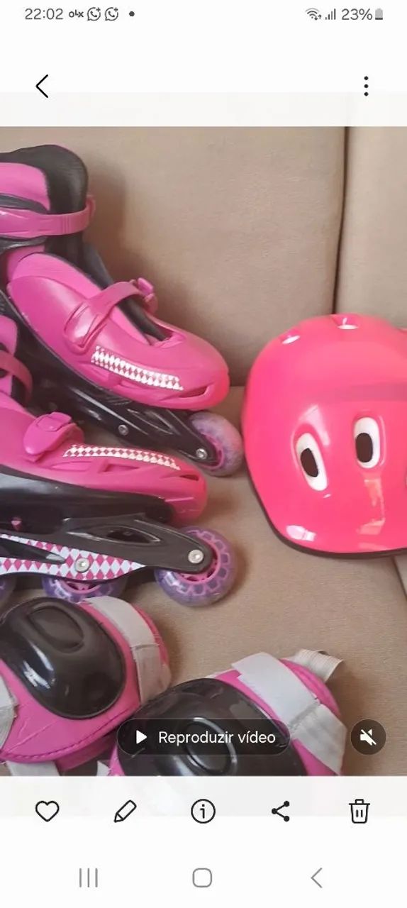 Patins Rosa Infantil - Tamanho Ajustável - Foto 4