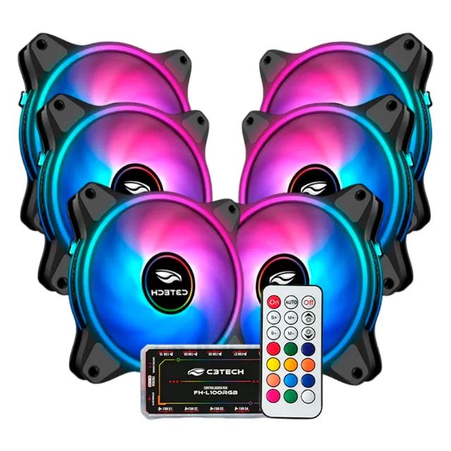 Kit 6 Cooler Fan 120mm C3Tech C110F250 com Controladora e Controle ARGB 3P 5V - WZetta - Foto 2