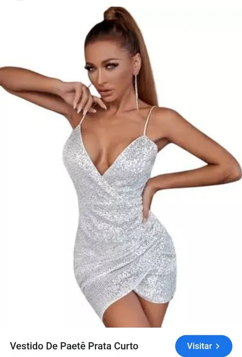 Vestido de Paetê Prata Curto