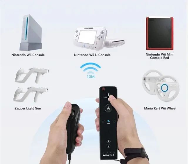 Controle para Nintendo Wii com nunchuk, capinha e alça 