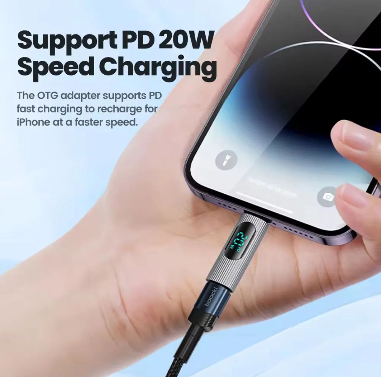 Adaptador OTG Tipo C para Lightning com Display + Cabo Tipo C - Foto 3