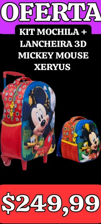 Kit Mochila + Lancheira 3D Mickey Mouse Xeryus