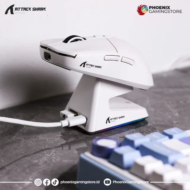 Mouse Attack Shark X6 Sem Fio Branco Com Dock Rgb Sensor Paw3395 Tri-mode - Somente essa s