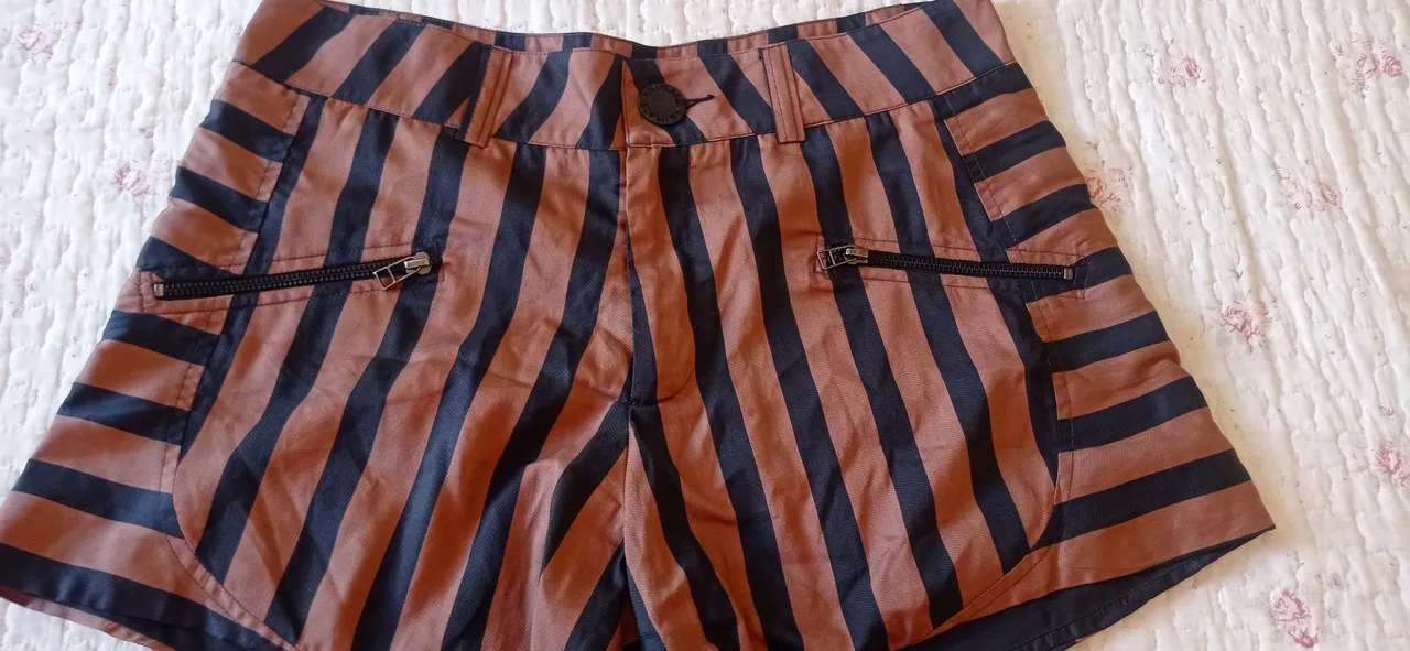 Shorts Listrado com Detalhes em Zíper
