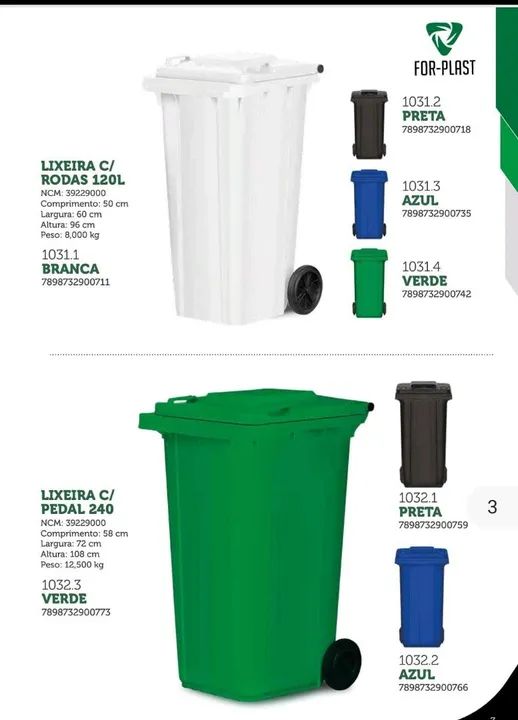 Lixeira grande com rodas 120l e 240l