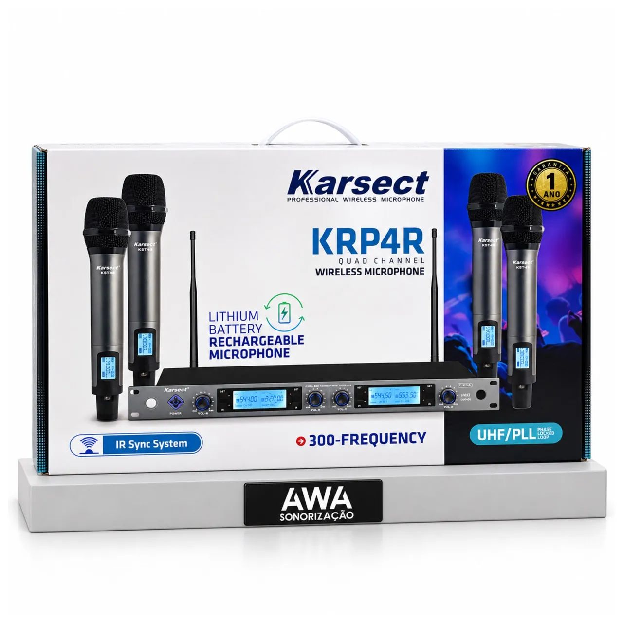 Microfone Sem Fio Quadruplo de Mão Rack Karsect KRP4R - Foto 5