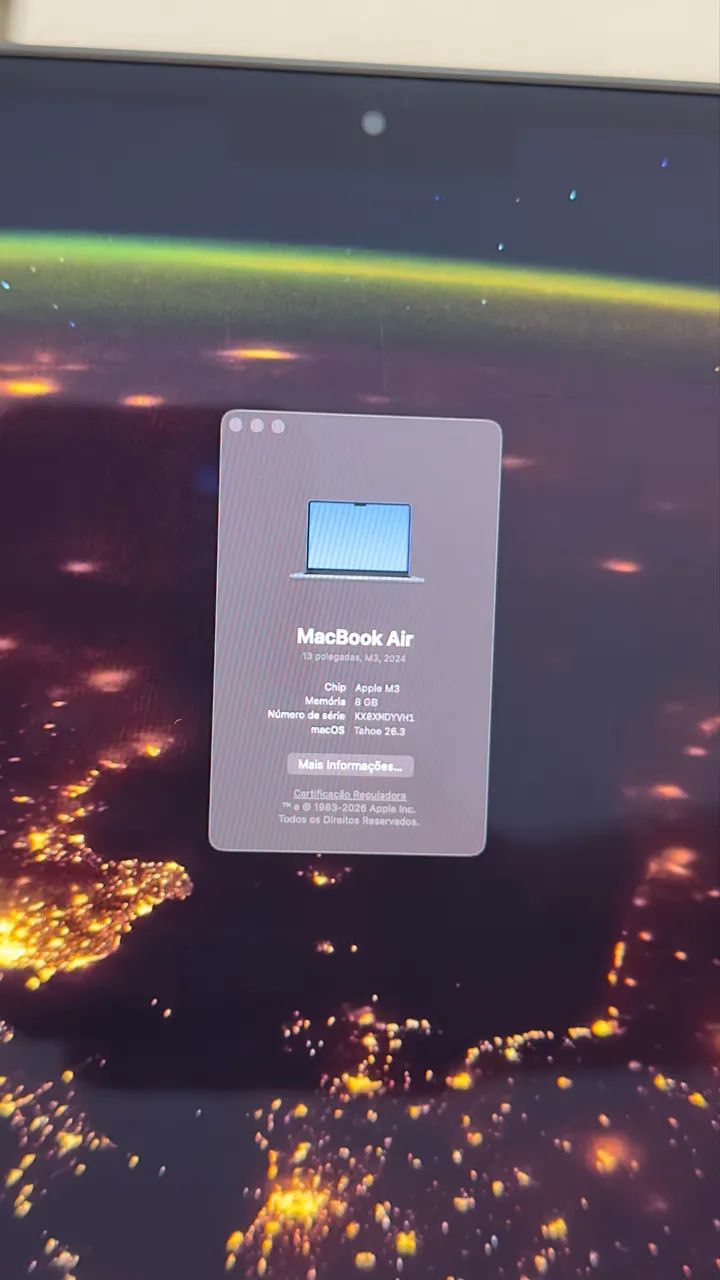 MacBook Air M3 2024 13 8GB RAM / 256GB SSD Bateria 100% Estado de