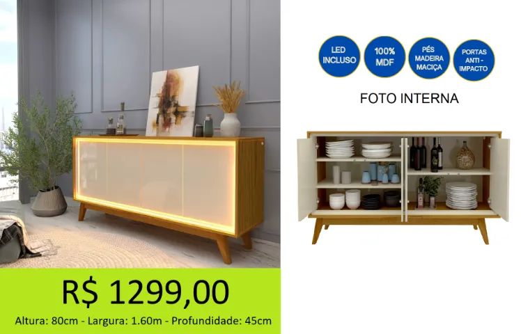 Aparador com led alta linha - parcelamos sem juros 