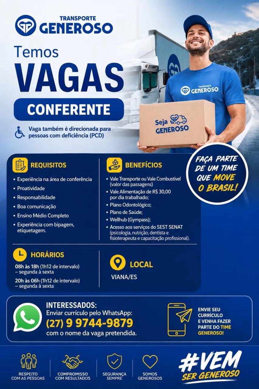 Vaga de conferente Generoso