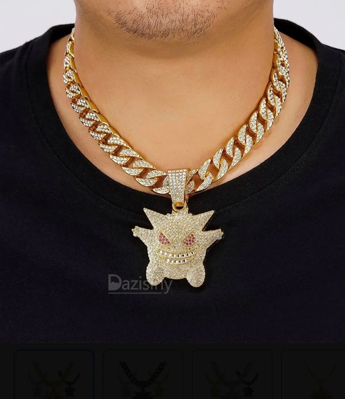 Cordão Dourado com Pingente Gengar Cravejado - Original  - Foto 5