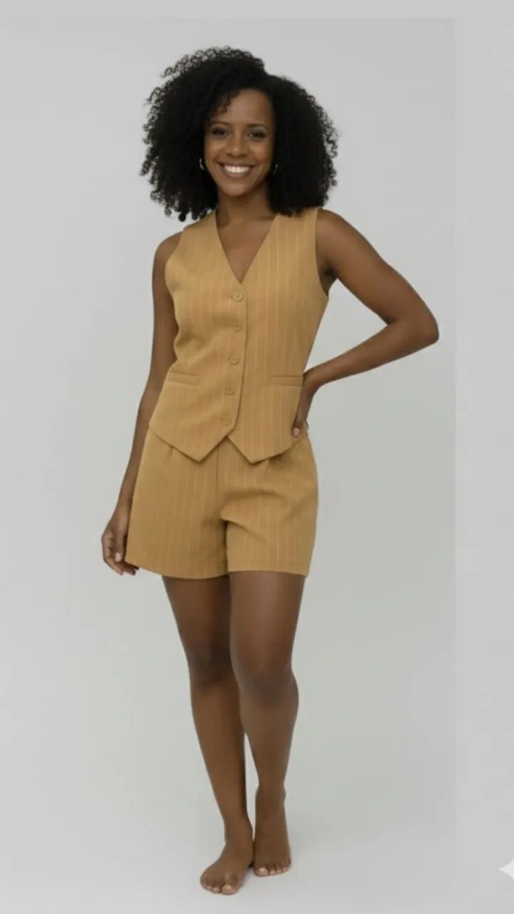 conjunto linho alfaiataria colete forrado e short - Foto 3