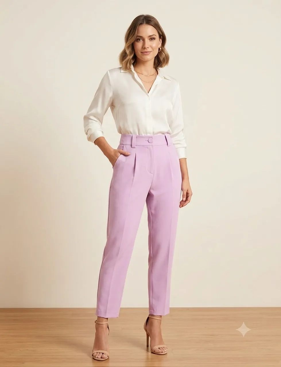 Calça tipo alfaiataria M Rosa Claro