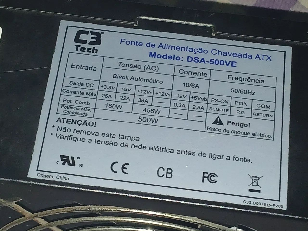 Fonte Real C3Tech 500W Bivolt Automático - Modelo DSA-500VE<br> - Foto 2