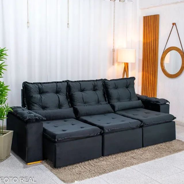 Sofá Retrátil Reclinável Grécia 2.70m Veludo RF - Foto 5