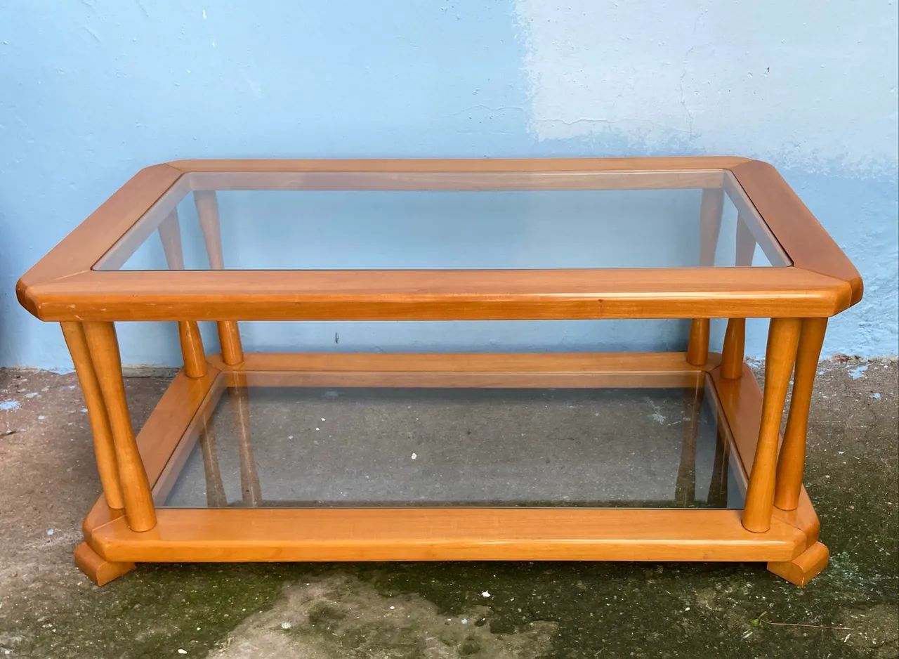 Mesa de Centro Retangular em Madeira Maciça com 2 Andares de Vidro - Foto 2