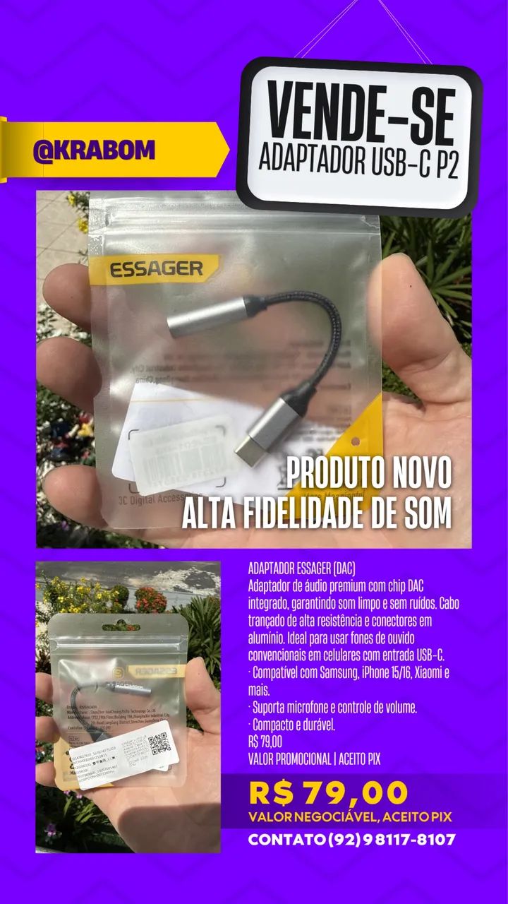 Adaptador Usb-c Para P2 - Essager (com Chip Dac) - Foto 3