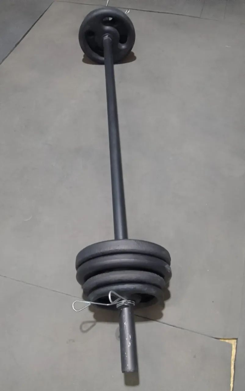 Barra Bíceps + 20kg Anilhas Ferro - Foto 3