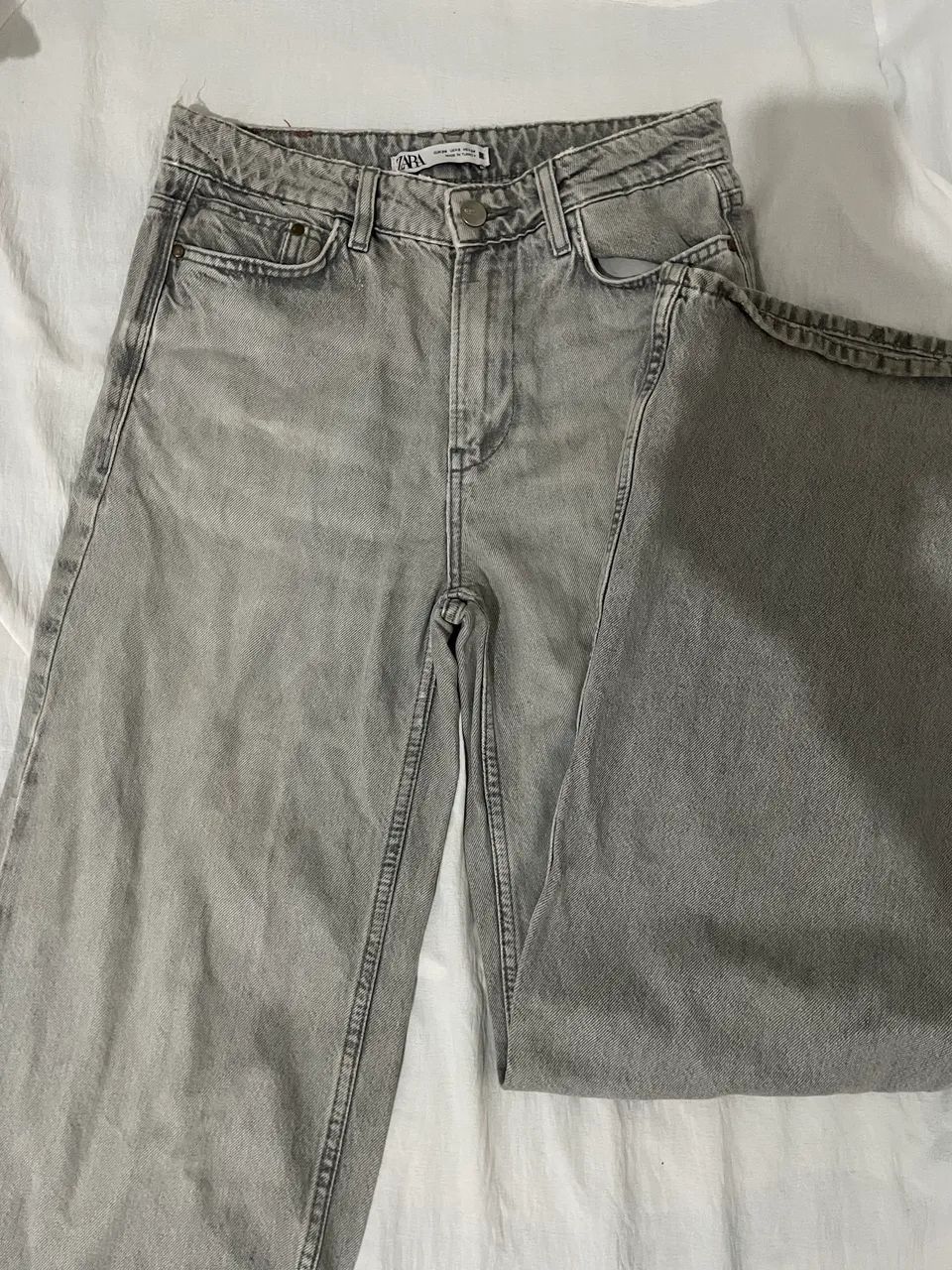 calça zara wide leg cinza 34