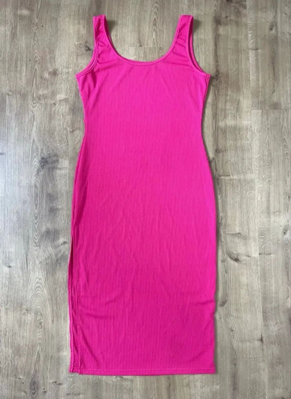 Vestido tam M midi canelado rosa pink sem mangas - Foto 5