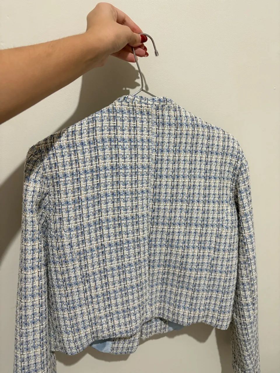  Casaco blazer cropped azul e branco  - Foto 3