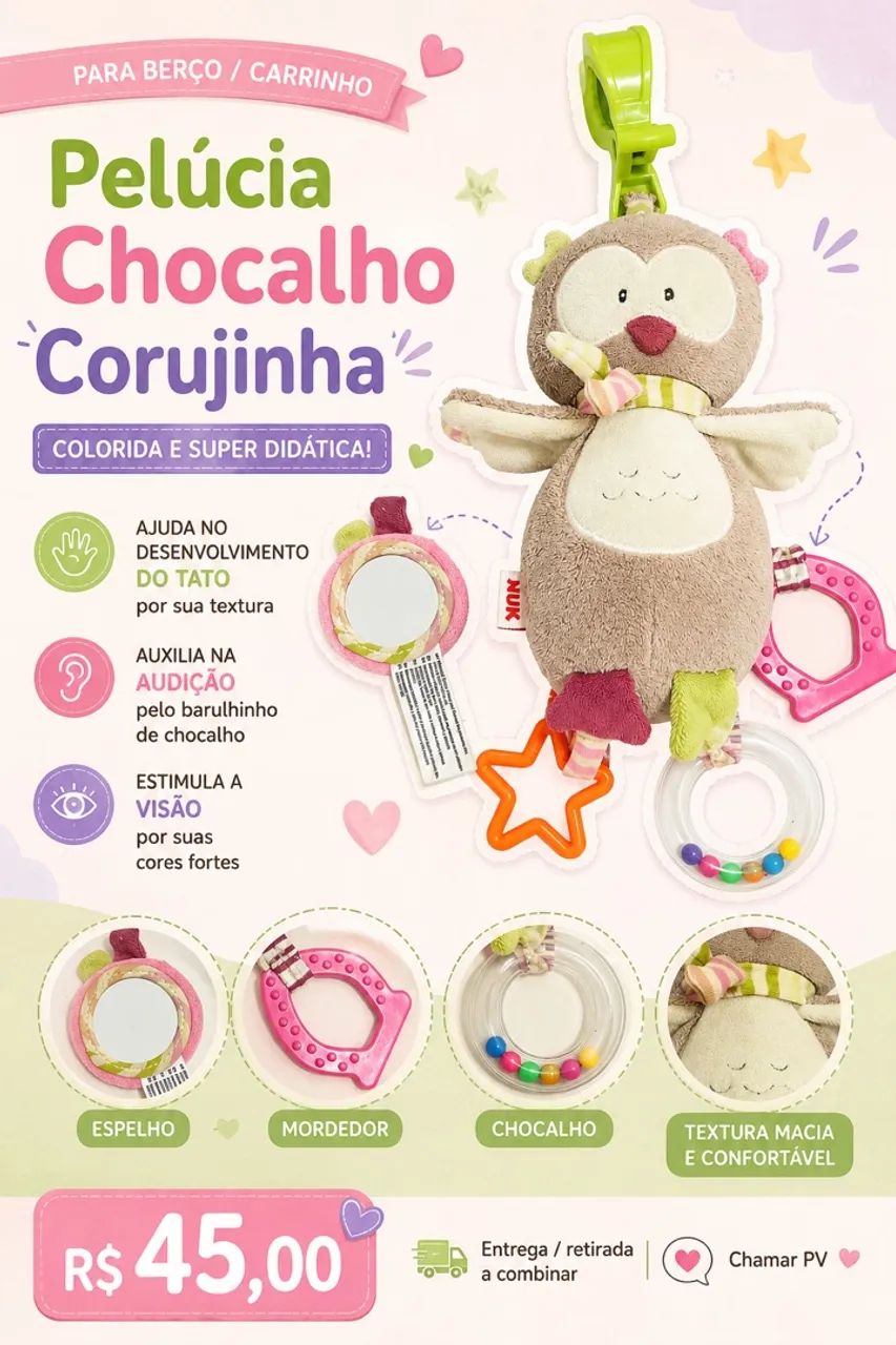 Chocalho Pelúcia Coruja 