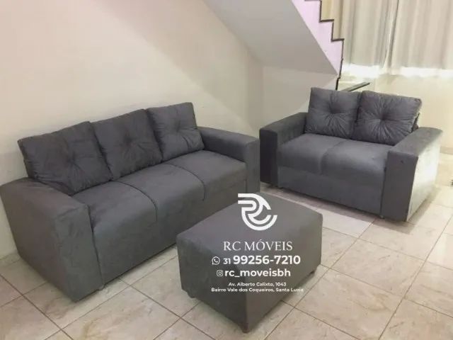 Sofá 2 e 3 assentos com Puff Material suede D33 Confortável Direto da Fábrica - Com Nota F - Foto 3